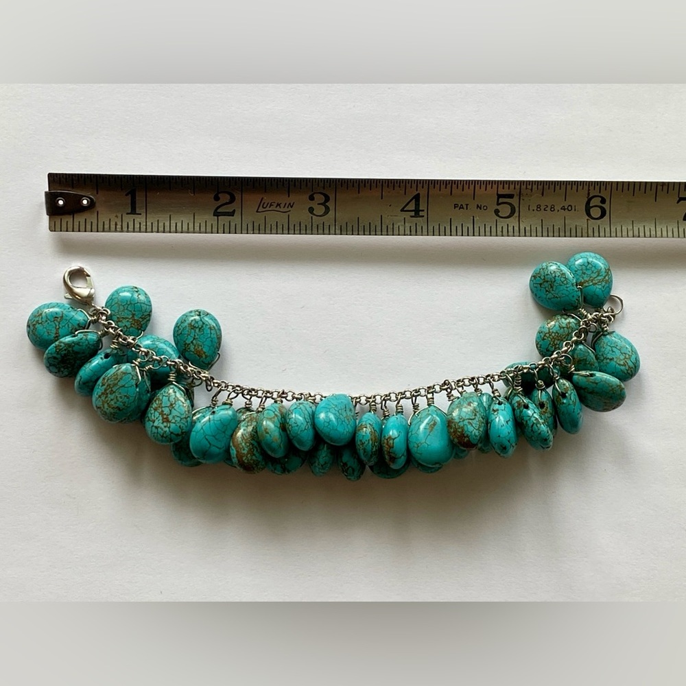 Chunky Turquoise and Silver Tone Bracelet with Lobster Clasp